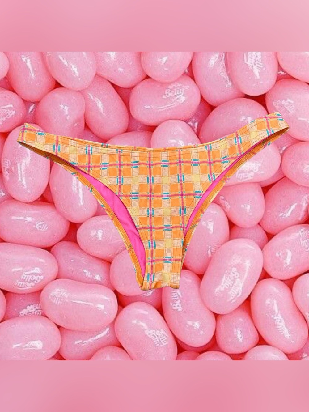 Topshop orange Swim Bottom with plaid square print